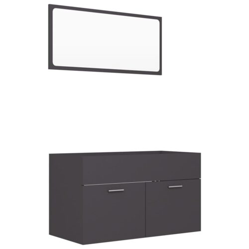 2-Piece Bathroom Furniture Set Grey Engineered Wood - Image 2
