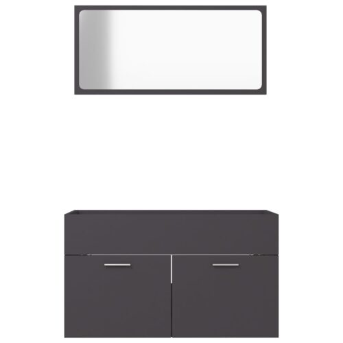 2-Piece Bathroom Furniture Set Grey Engineered Wood - Image 5