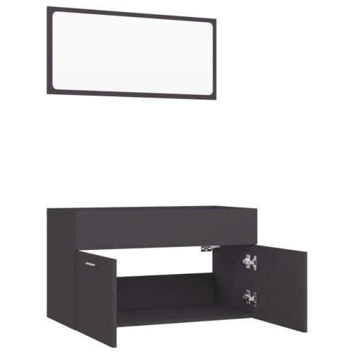 2-Piece Bathroom Furniture Set Grey Engineered Wood - Image 6