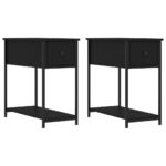 Bedside Cabinets 2pcs Black 30x60x60cm Engineered Wood