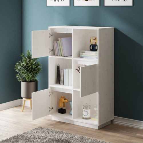 Highboard White 74x35x117cm Solid Wood Pine - Image 3