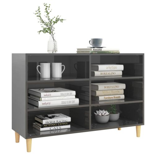 Sideboard High Gloss Grey 103.5x35x70cm Engineered Wood - Image 3