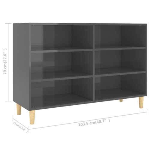 Sideboard High Gloss Grey 103.5x35x70cm Engineered Wood - Image 6