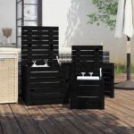 3-Piece Garden Box Set Black Solid Wood Pine