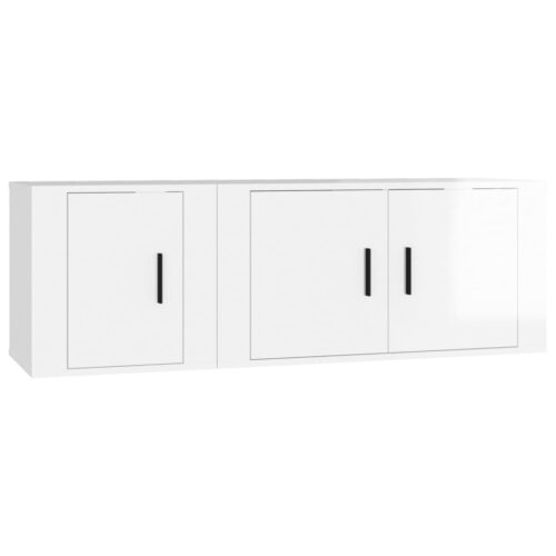 2-Piece TV Cabinet Set High Gloss White Engineered Wood - Image 2