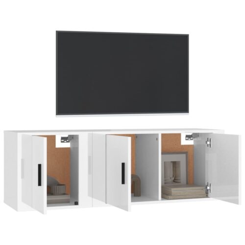 2-Piece TV Cabinet Set High Gloss White Engineered Wood - Image 3