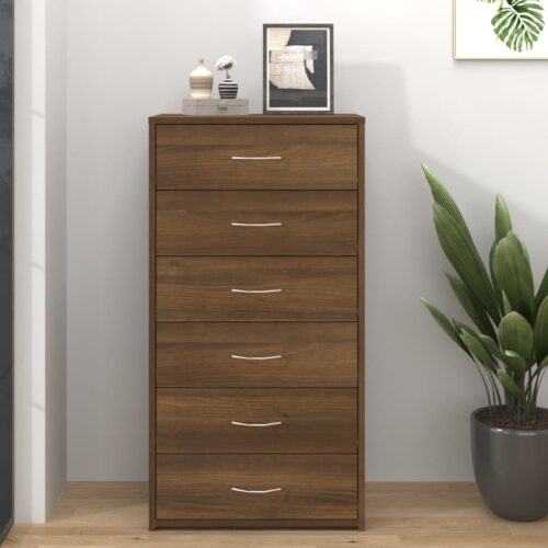 Sideboard with 6 Drawers Brown Oak 50x34x96cm Engineered Wood