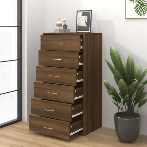 Sideboard with 6 Drawers Brown Oak 50x34x96cm Engineered Wood - Image 3