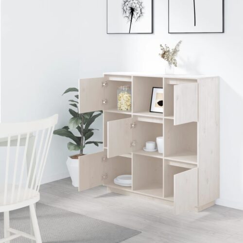Highboard White 110.5x35x117cm Solid Wood Pine - Image 6