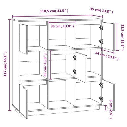 Highboard White 110.5x35x117cm Solid Wood Pine - Image 10