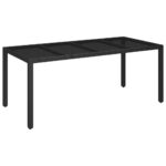 Garden Table with Glass Top Black 190x90x75cm Poly Rattan