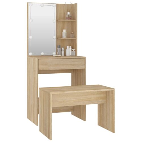 Dressing Table Set with LED Sonoma Oak Engineered Wood - Image 4