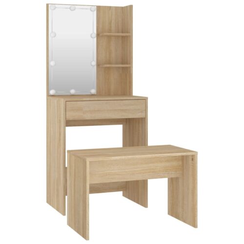 Dressing Table Set with LED Sonoma Oak Engineered Wood - Image 5