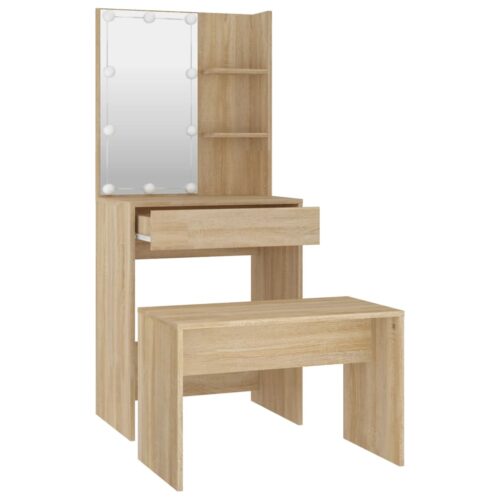 Dressing Table Set with LED Sonoma Oak Engineered Wood - Image 6