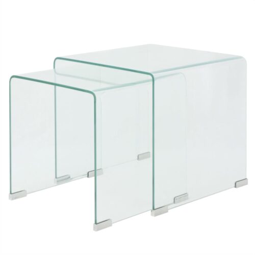Two-Piece Nesting Table Set Tempered Glass Clear