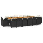 17-Piece Garden Dining Set with Cushions Poly Rattan Wicker Outdoor Patio Furniture Black