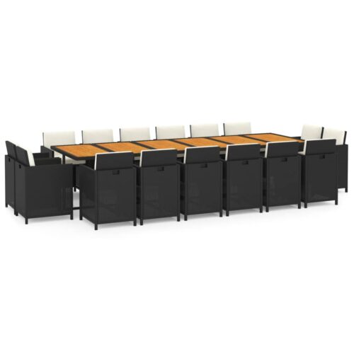 17-Piece Garden Dining Set with Cushions Poly Rattan Wicker Outdoor Patio Furniture Black