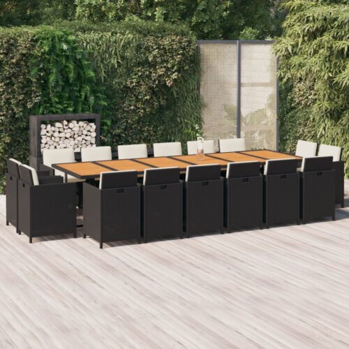 17-Piece Garden Dining Set with Cushions Poly Rattan Wicker Outdoor Patio Furniture Black - Image 2