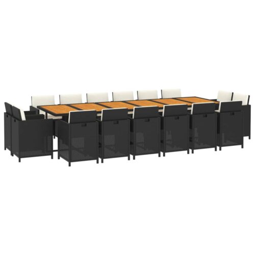17-Piece Garden Dining Set with Cushions Poly Rattan Wicker Outdoor Patio Furniture Black - Image 3