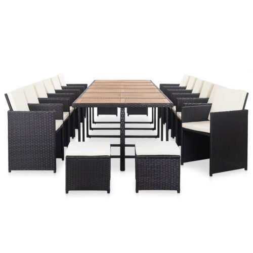 17-Piece Outdoor Dining Set with Cushions Poly Rattan Wicker Outdoor Patio Furniture Black - Image 2