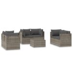 7-Piece Garden Lounge Set with Cushions Grey Poly Rattan Wicker Outdoor Patio Furniture
