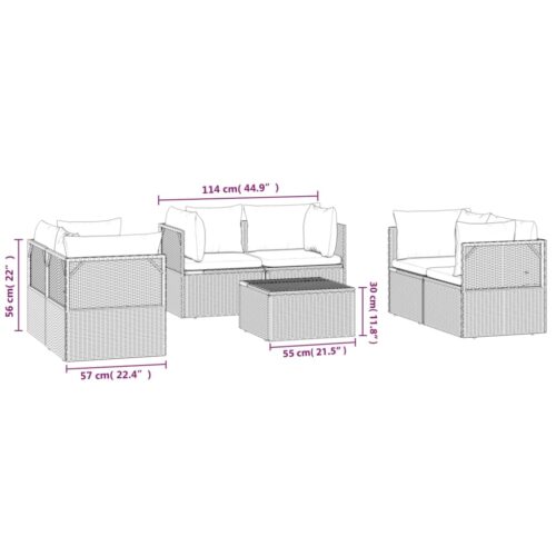 7-Piece Garden Lounge Set with Cushions Grey Poly Rattan Wicker Outdoor Patio Furniture - Image 9