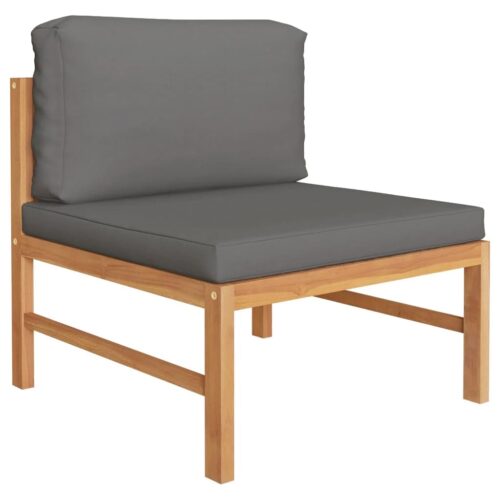 Middle Sofa with Dark Grey Cushions Solid Teak Wood