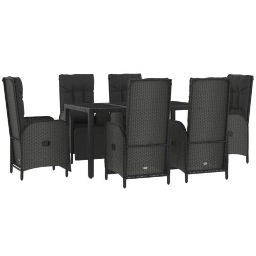 7-Piece Garden Dining Set with Cushions Black Grey Poly Rattan Wicker Outdoor Patio Furniture - Image 3