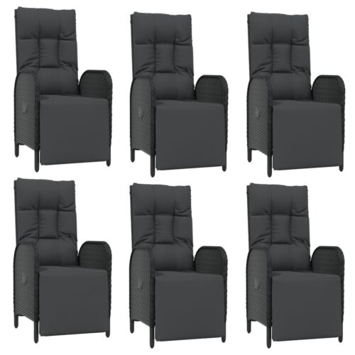 7-Piece Garden Dining Set with Cushions Black Grey Poly Rattan Wicker Outdoor Patio Furniture - Image 4
