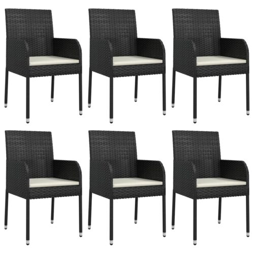7-Piece Garden Dining Set with Cushions Black Poly Rattan Wicker Outdoor Patio Furniture - Image 4