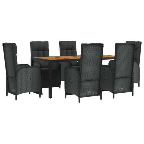 7-Piece Garden Dining Set with Cushions Black Poly Rattan Wicker Outdoor Patio Furniture - Image 3