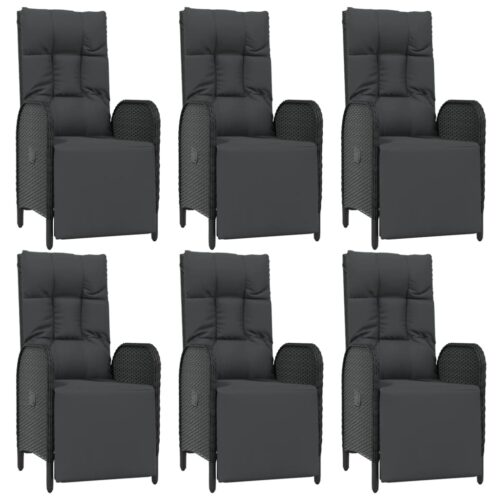 7-Piece Garden Dining Set with Cushions Black Poly Rattan Wicker Outdoor Patio Furniture - Image 4