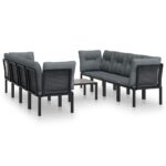 9-Piece Garden Lounge Set Black Grey Poly Rattan Wicker Outdoor Patio Furniture