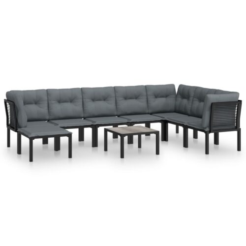 9-Piece Garden Lounge Set Black Grey Poly Rattan Wicker Outdoor Patio Furniture