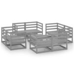 9-Piece Garden Lounge Set Grey Pine Wood Outdoor Patio Furniture