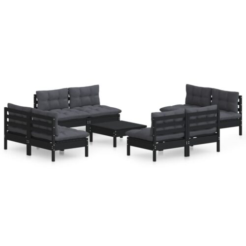 9-Piece Garden Lounge Set with Anthracite Cushions Pine Wood Outdoor Patio Furniture