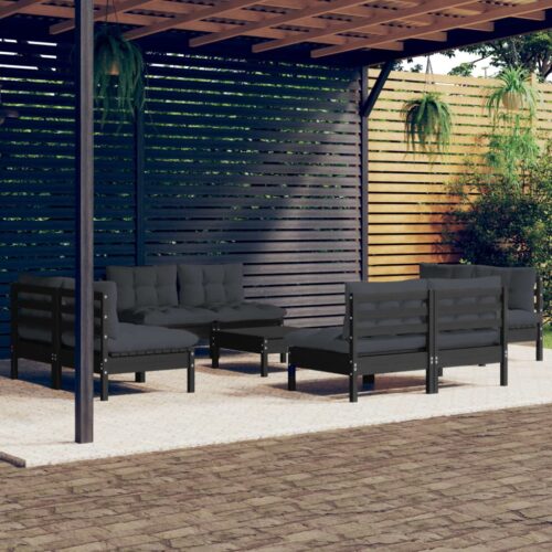 9-Piece Garden Lounge Set with Anthracite Cushions Pine Wood Outdoor Patio Furniture - Image 2