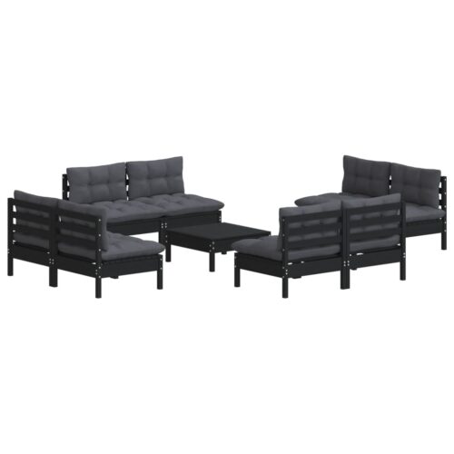 9-Piece Garden Lounge Set with Anthracite Cushions Pine Wood Outdoor Patio Furniture - Image 3