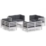 9-Piece Garden Lounge Set with Anthracite Cushions Pine Wood Outdoor Patio Furniture