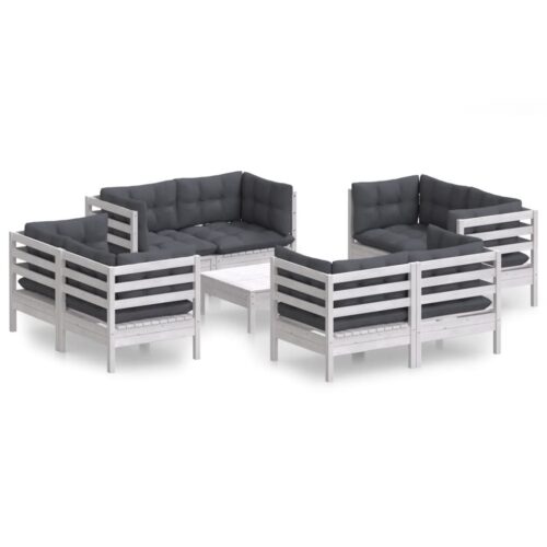 9-Piece Garden Lounge Set with Anthracite Cushions Pine Wood Outdoor Patio Furniture