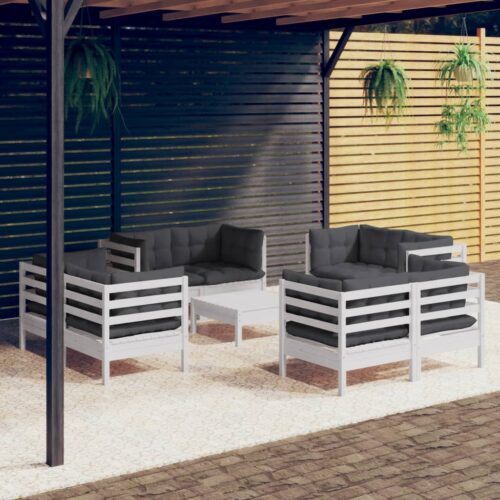 9-Piece Garden Lounge Set with Anthracite Cushions Pine Wood Outdoor Patio Furniture - Image 2
