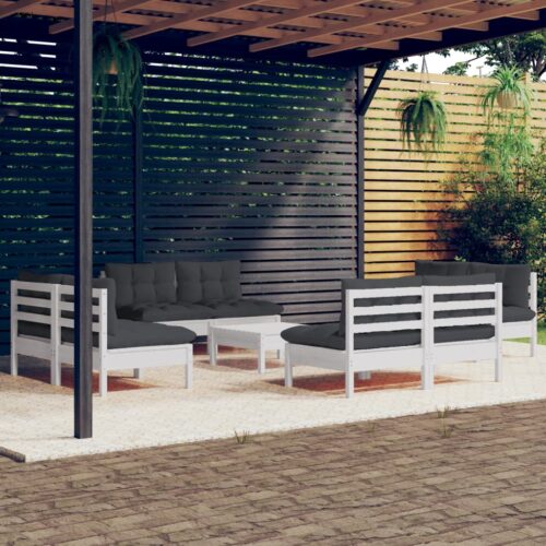 9-Piece Garden Lounge Set with Anthracite Cushions Pine Wood Outdoor Patio Furniture - Image 2