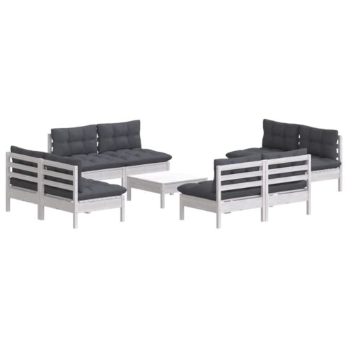 9-Piece Garden Lounge Set with Anthracite Cushions Pine Wood Outdoor Patio Furniture - Image 3