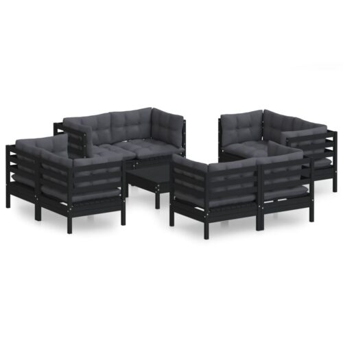 9-Piece Garden Lounge Set with Anthracite Cushions Pine Wood Outdoor Patio Furniture