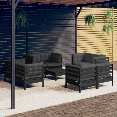 9-Piece Garden Lounge Set with Anthracite Cushions Pine Wood Outdoor Patio Furniture - Image 2