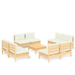 9-Piece Garden Lounge Set with Cream Cushions Pine Wood Outdoor Patio Furniture