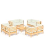 9-Piece Garden Lounge Set with Cream Cushions Pine Wood Outdoor Patio Furniture