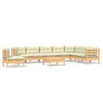 9-Piece Garden Lounge Set with Cream Cushions Pine Wood Outdoor Patio Furniture