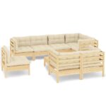 9-Piece Garden Lounge Set with Cream Cushions Pine Wood Outdoor Patio Furniture