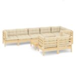 9-Piece Garden Lounge Set with Cream Cushions Pine Wood Outdoor Patio Furniture